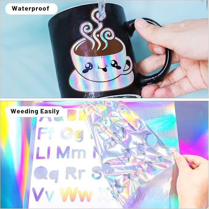 HOMSUN Rainbow Vinyl Glossy Holographic Easy to Weed for DIY Home Adhesive Vinyl Roll for All Cup Car Decal, Scrapbooking Home Outdoor Decor, Sticker DIY (Mini Rainbow holography, 6 x 48 Inch) - Image 3