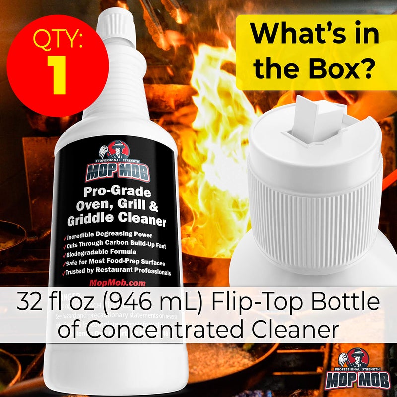 Mop Mob Commercial Grill and Oven Cleaner 32Oz Concentrate 1pk. Heavy-Duty Fast-Acting Degreaser Solution Removes Carbon, Grime, Burnt Food and Oil for Griddles Fryer Baskets and Kitchen Cooking Surfaces. - Image 3