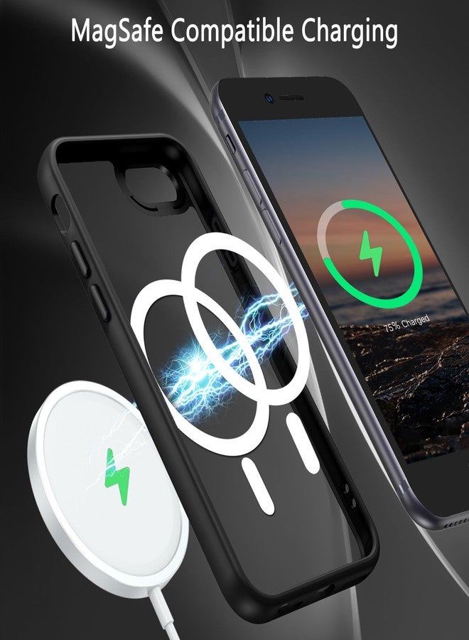 جراب GUAGUA لهاتف iPhone SE 2022/2020، جراب مغناطيسي لهاتف iPhone 6/6S/7/8، متوافق مع MagSafe، جراب شفاف غير لامع مقاوم للصدمات لهاتف iPhone SE الجيل الثالث/الثاني 4.7 بوصة، هدية للرجال والنساء، أسود - Image 2