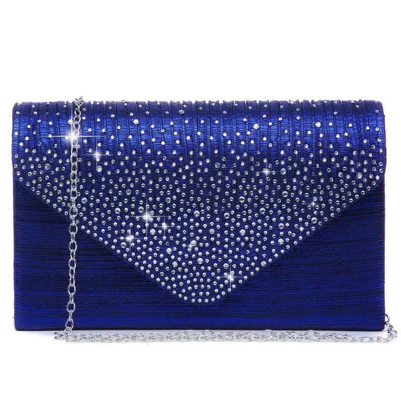 DASEIN Dasein Women Satin Evening Bag Rhinestone Clutch Purse Wedding Prom Purse Formal Cocktail Party Handbag (Navy blue) - Image 1