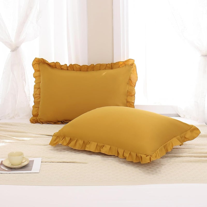 Merryword Mustard Yellow Pillowcases Standard Pillowcases 20x26inch Set of 2 Ruffle Pillow Shams Cute Pillow Covers Solid Yellow Shabby Chic Pillowcases - Image 1