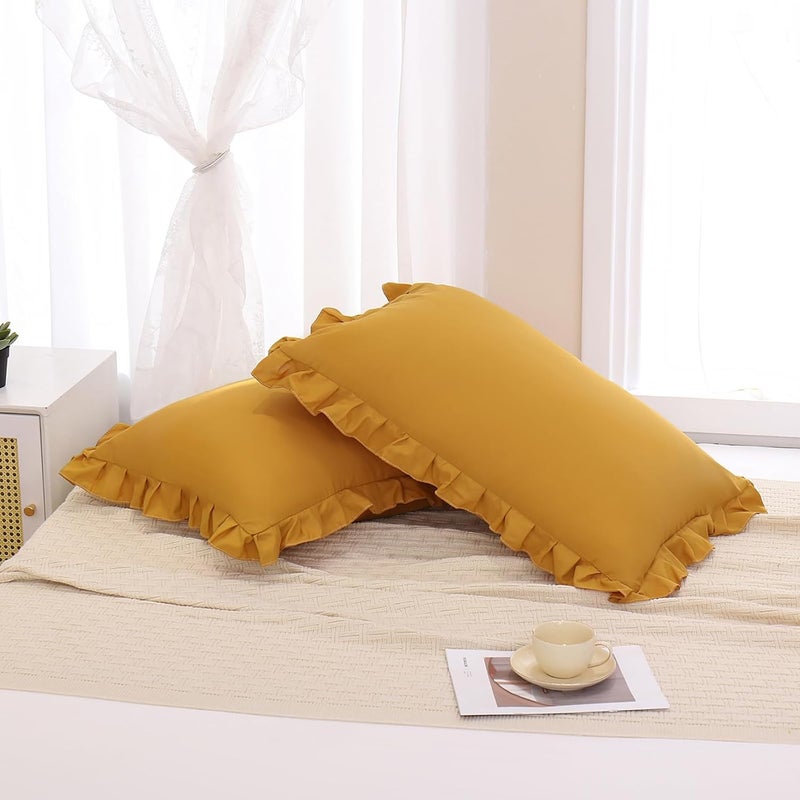 Merryword Mustard Yellow Pillowcases Standard Pillowcases 20x26inch Set of 2 Ruffle Pillow Shams Cute Pillow Covers Solid Yellow Shabby Chic Pillowcases - Image 5