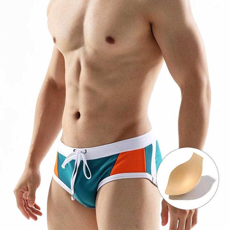 Uxh Men''s Swim Briefs with Cup, Colorful Patchwork Beach Shorts, Drawstring Sexy Tight Swimwear for Men - Image 5
