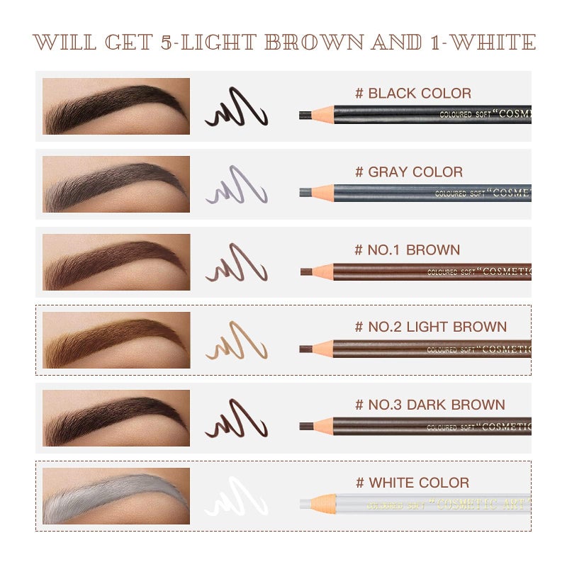 LSxia Waterproof Eye-Brow Pen-cil Set, Pull Cord Peel-off Eyebrow Pencil Microblading Pen Supplies Kit, White Eye-Liner Pencil and Eyebrows Tool Tattoo Makeup For Marking (5+1 Light Brown) - Image 4