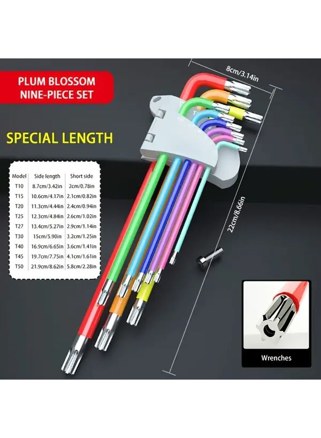 9 Pcs Extended Ball Head L Shaped Hex Wrench Set Color Coded Inner Hex Key Set Wear Resistant Anti Rust Ultra Long for Home Decoration Mechanical Equipment Car Maintenance - Image 3