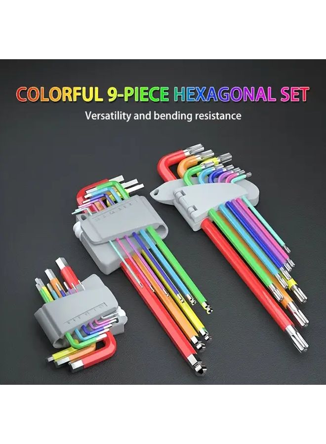 9 Pcs Extended Ball Head L Shaped Hex Wrench Set Color Coded Inner Hex Key Set Wear Resistant Anti Rust Ultra Long for Home Decoration Mechanical Equipment Car Maintenance - Image 2