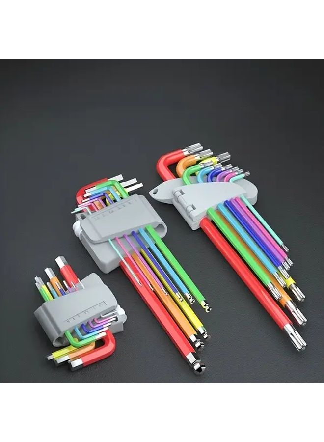 9 Pcs Extended Ball Head L Shaped Hex Wrench Set Color Coded Inner Hex Key Set Wear Resistant Anti Rust Ultra Long for Home Decoration Mechanical Equipment Car Maintenance - Image 1