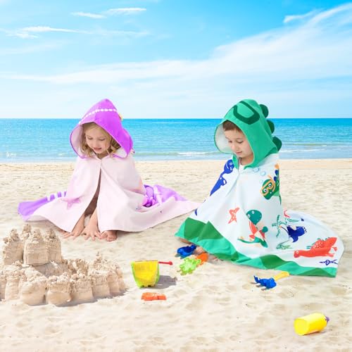 UOMNY Kids Beach Towels-Hooded Towel for Kids 30" x 50" for 3-10 Years,Pool Ponchos for Kids with Hood,Girls Beach Towel,Mermaid - Image 3