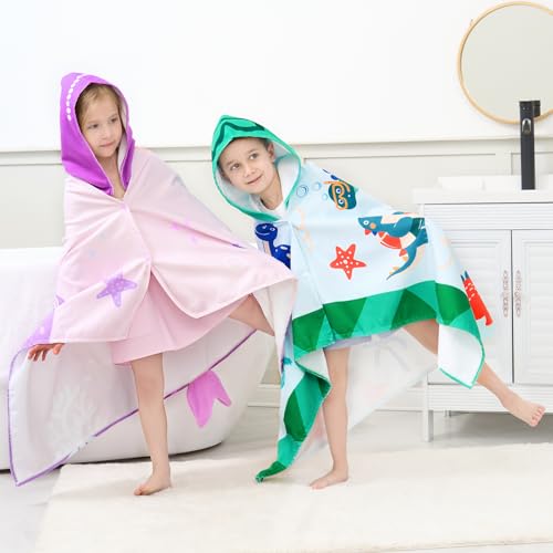 UOMNY Kids Beach Towels-Hooded Towel for Kids 30" x 50" for 3-10 Years,Pool Ponchos for Kids with Hood,Girls Beach Towel,Mermaid - Image 4