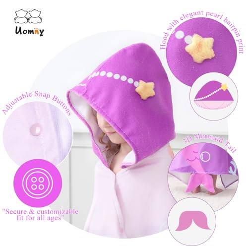UOMNY Kids Beach Towels-Hooded Towel for Kids 30" x 50" for 3-10 Years,Pool Ponchos for Kids with Hood,Girls Beach Towel,Mermaid - Image 2