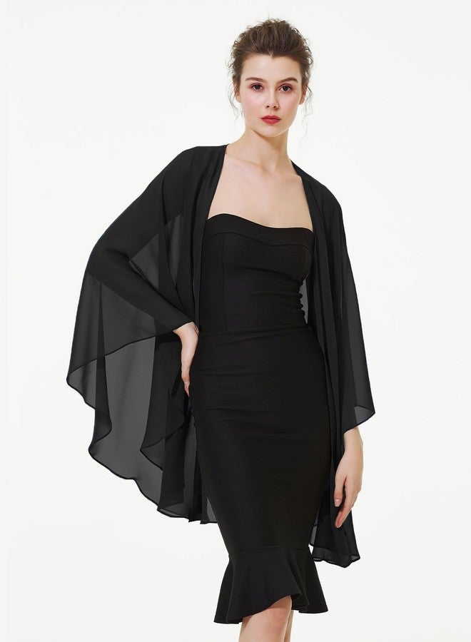 BEAUTELICATE Chiffon Shawl Bridal Wedding Wrap Long Evening Scarves Scarf Black - Image 2