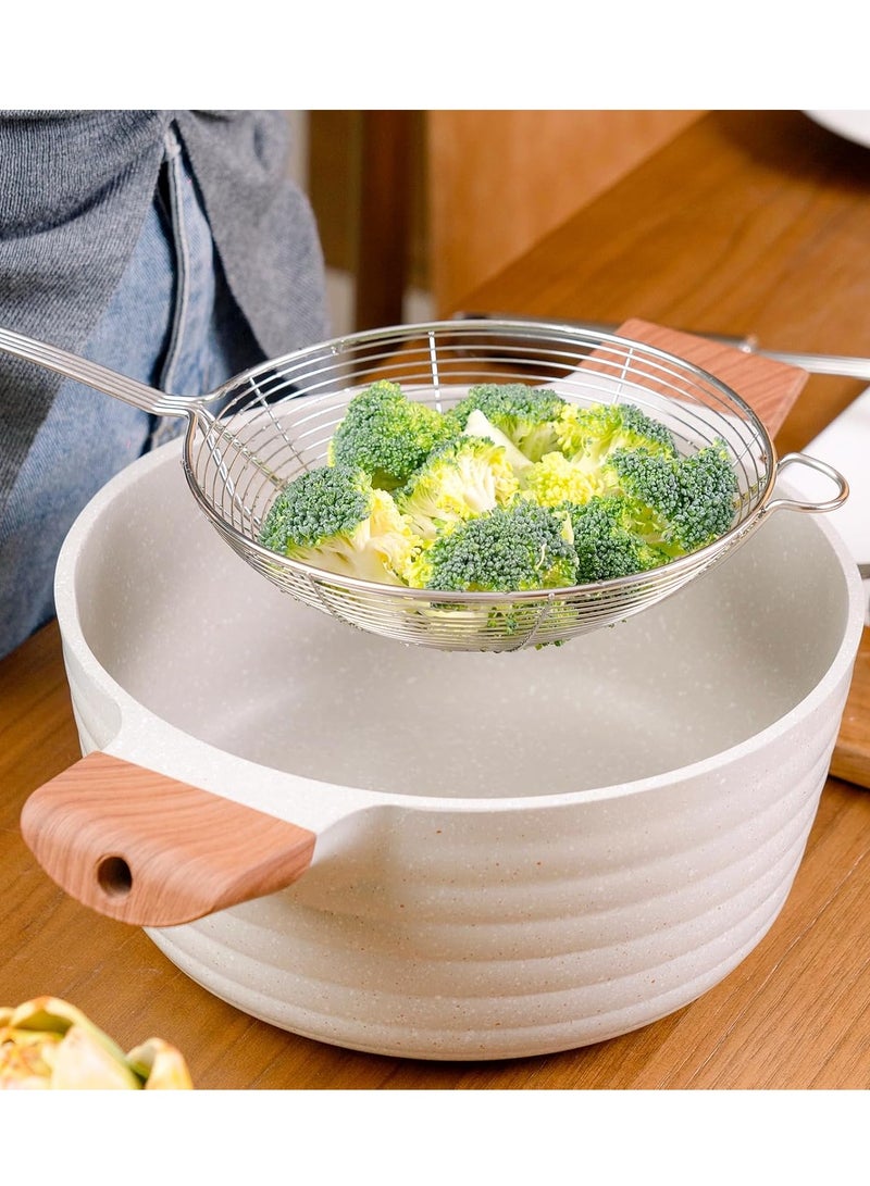 ريد ليف ملعقة مصفاة عنكبوتية صلبة مزدوجة الخطاف من الفولاذ المقاوم للصدأ - أداة مطبخ 5.5 بوصة للمعكرونة - Image 5