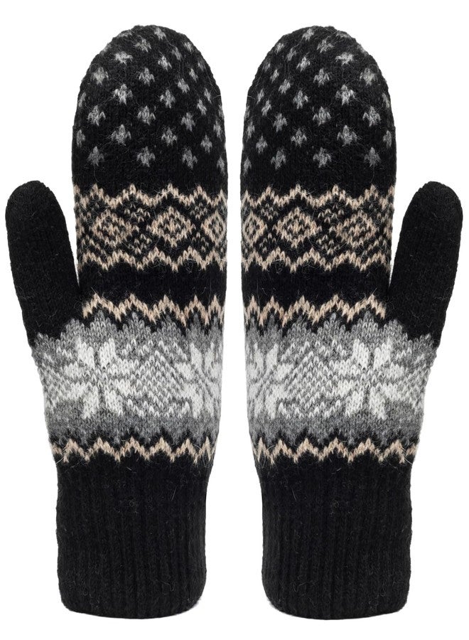 إيوهاك قفازات شتوية دافئة للنساء والرجال، قفازات مزينة بنقوش ندفة الثلج، قفازات صوفية ناعمة من الصوف الناعم للطقس البارد - Image 4