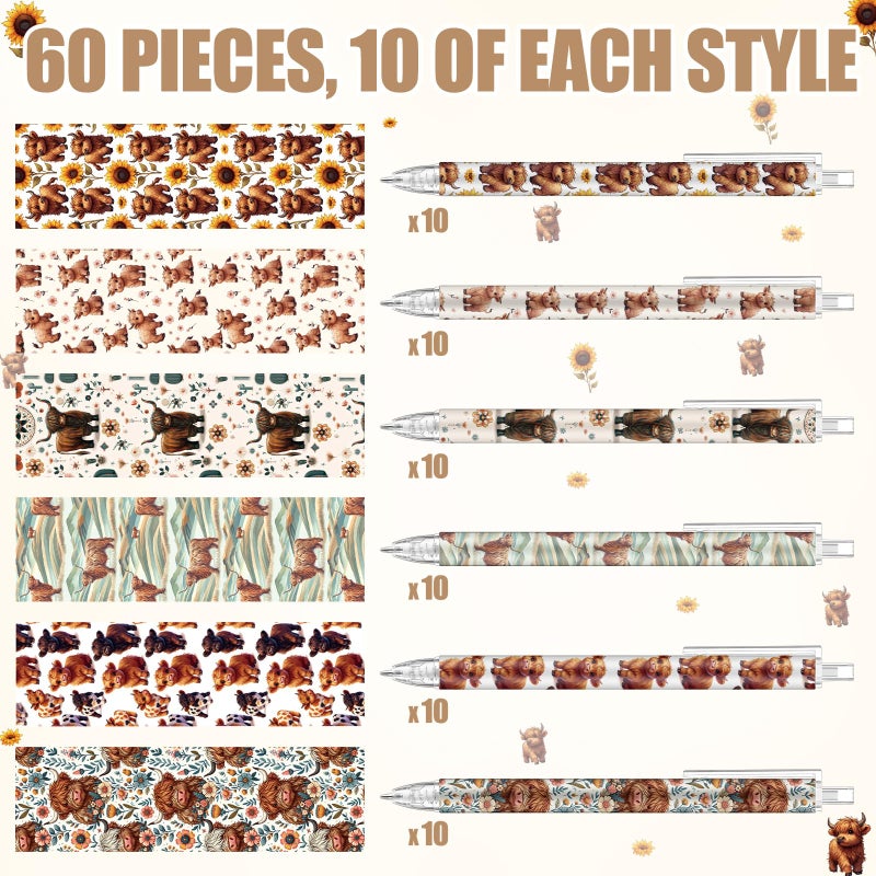 Jetec 60 Pcs Highland Cow Pens Gifts Inspirational Cute Bison Ballpoint Pens Bulk Motivational Employee Appreciation Black Ink for Highland Cow Lovers Thank You Gifts Students Teacher Christmas - Image 3
