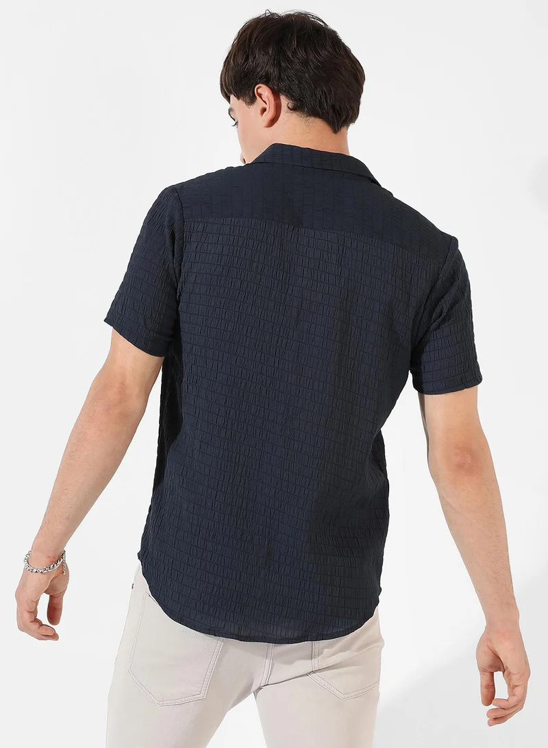 Campus Sutra Men's Black Textured Regular Fit Casual Shirt
