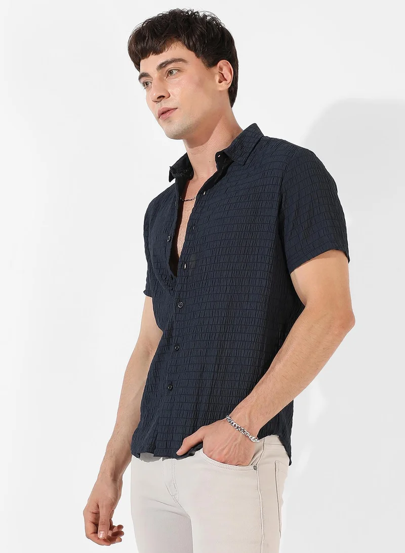 Campus Sutra Men's Black Textured Regular Fit Casual Shirt