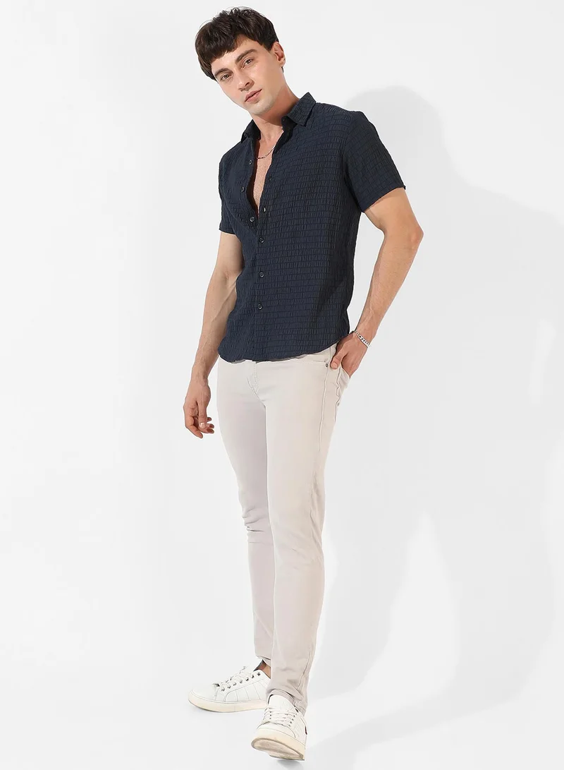 Campus Sutra Men's Black Textured Regular Fit Casual Shirt