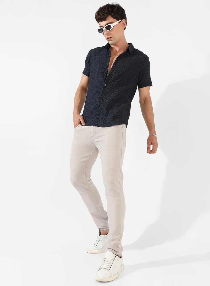 Campus Sutra Men's Black Textured Regular Fit Casual Shirt