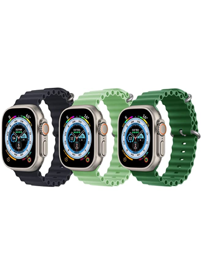 IAF Silicone Ocean Band Strap for Apple Watch 38/40/41mm Black/Mint Green/Dark Green Set of 3