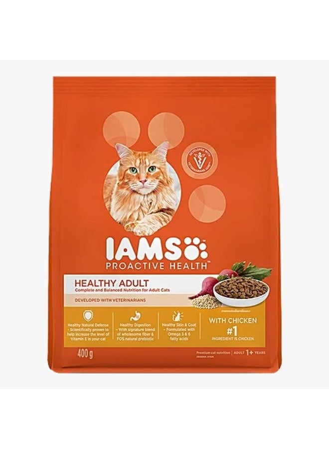 إيامز بروآكتيف هيلث - طعام جاف فاخر للقطط البالغة الصحية بنكهة الدجاج، تغذية كاملة ومتوازنة، مناسب للقطط من عمر سنة فما فوق، 400 غرام - Image 1