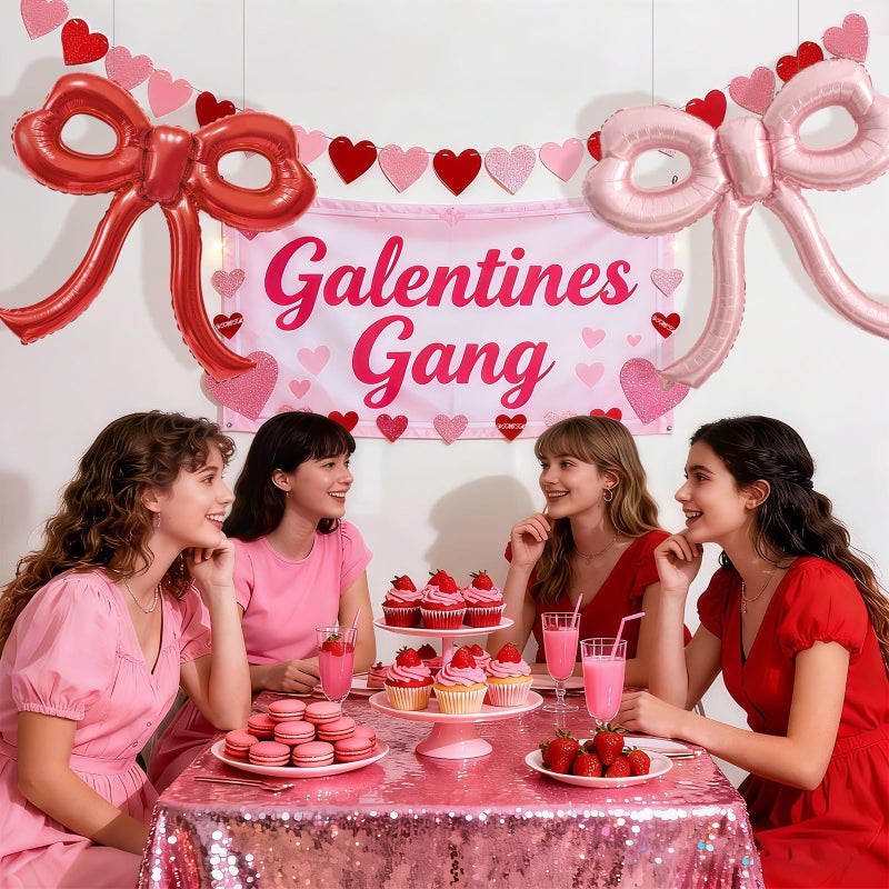 YTHETM Valentines Day Decorations 4 Pcs Red and Pink Valentines Balloons for Girl Women Pink Bow Balloons Bow Birthday Decorations for Galentines Day Decorations Girls Night Decor Bachelorette Party Supplies - Image 5