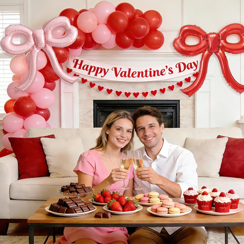 YTHETM Valentines Day Decorations 4 Pcs Red and Pink Valentines Balloons for Girl Women Pink Bow Balloons Bow Birthday Decorations for Galentines Day Decorations Girls Night Decor Bachelorette Party Supplies - Image 3