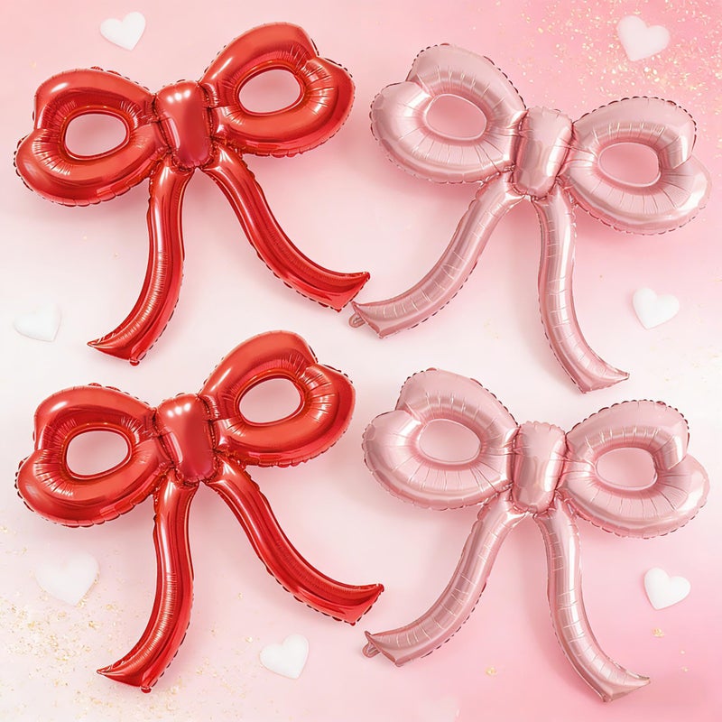 YTHETM Valentines Day Decorations 4 Pcs Red and Pink Valentines Balloons for Girl Women Pink Bow Balloons Bow Birthday Decorations for Galentines Day Decorations Girls Night Decor Bachelorette Party Supplies - Image 1