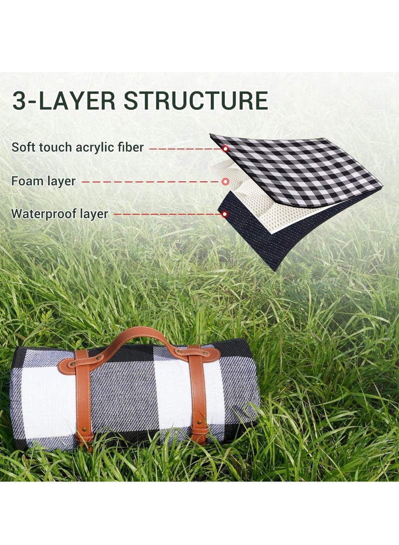 MIXDE Large 79''x79'' Waterproof Picnic Blanket - 3 Layered Foldable Outdoor Picnic Mat Perfect for Park and Beach, Grass/Water Resistant - Beach Blanket/Picnic Blankets - Image 5