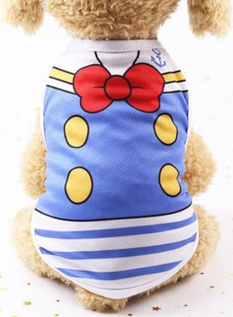 Generic OHANA Spring Wear Collection Fashion Prints Clothes with Round Neck T Shirt for Cats and Dogs Blue And Red Bow Print Small size  - Image 1