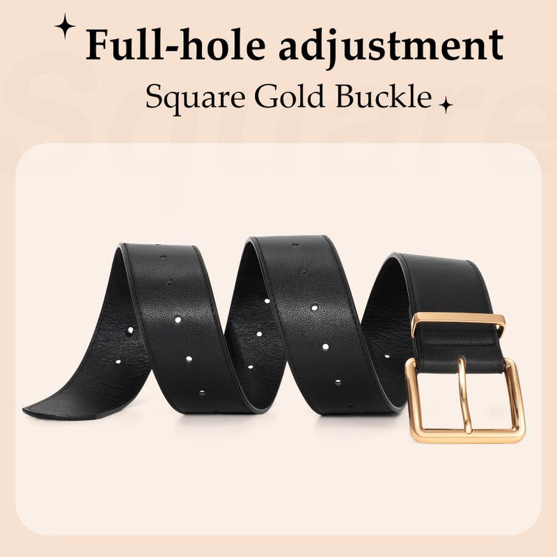 WERFORU Women Wide Belt for Dresses Thick Leather Belt with Big Gold Buckle Fahion Women Chunky Belt,Black - Image 4