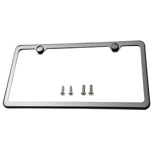 LFPartS Slim Style Polished Stainless Steel License Plate Frame Gunmetal Black Finish - Image 1