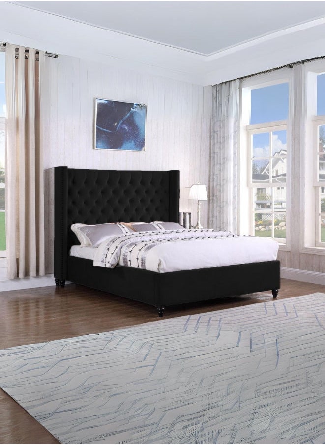 Bed and Mattress Zone Bruce Wayne Tufted Upholstered Bed 200x160 Queen Size Black Color 