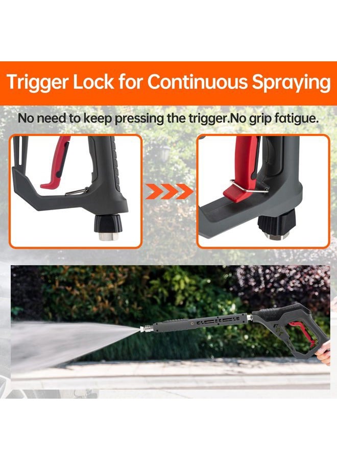 AURORA CAR Pressure Washer Gun with Swivel, with Replacement Wand Extension, with M22 14mm & 15mm Fitting, 3/8" Quick Connect Plug, 5 Nozzle Tips with Nozzle Holder, 5000PSI, 41 Inch, Stainless Steel - Image 2