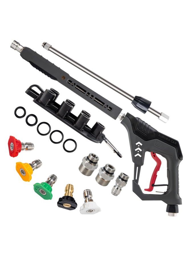 AURORA CAR Pressure Washer Gun with Swivel, with Replacement Wand Extension, with M22 14mm & 15mm Fitting, 3/8" Quick Connect Plug, 5 Nozzle Tips with Nozzle Holder, 5000PSI, 41 Inch, Stainless Steel - Image 1