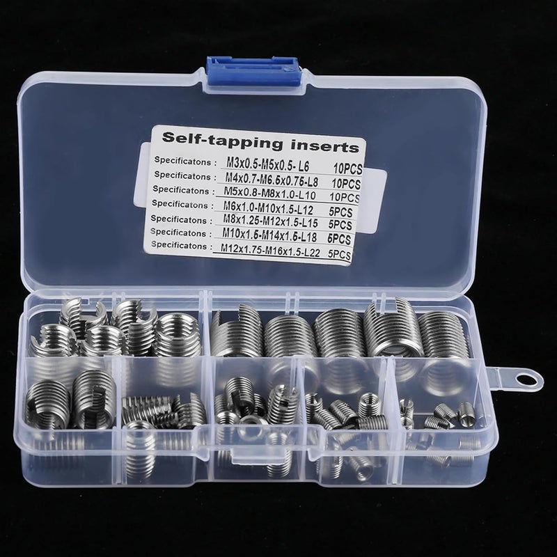 Tangxi 50Pcs Quick Thread Insert with Storage Case, M3 Self Tapping Thread Insert, Stainless Steel Inner Thread Self Tapping Thread Inserts Set, Thread Reinforce Repair Tool - Image 2