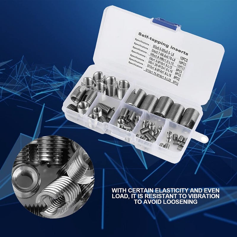 Tangxi 50Pcs Quick Thread Insert with Storage Case, M3 Self Tapping Thread Insert, Stainless Steel Inner Thread Self Tapping Thread Inserts Set, Thread Reinforce Repair Tool - Image 5