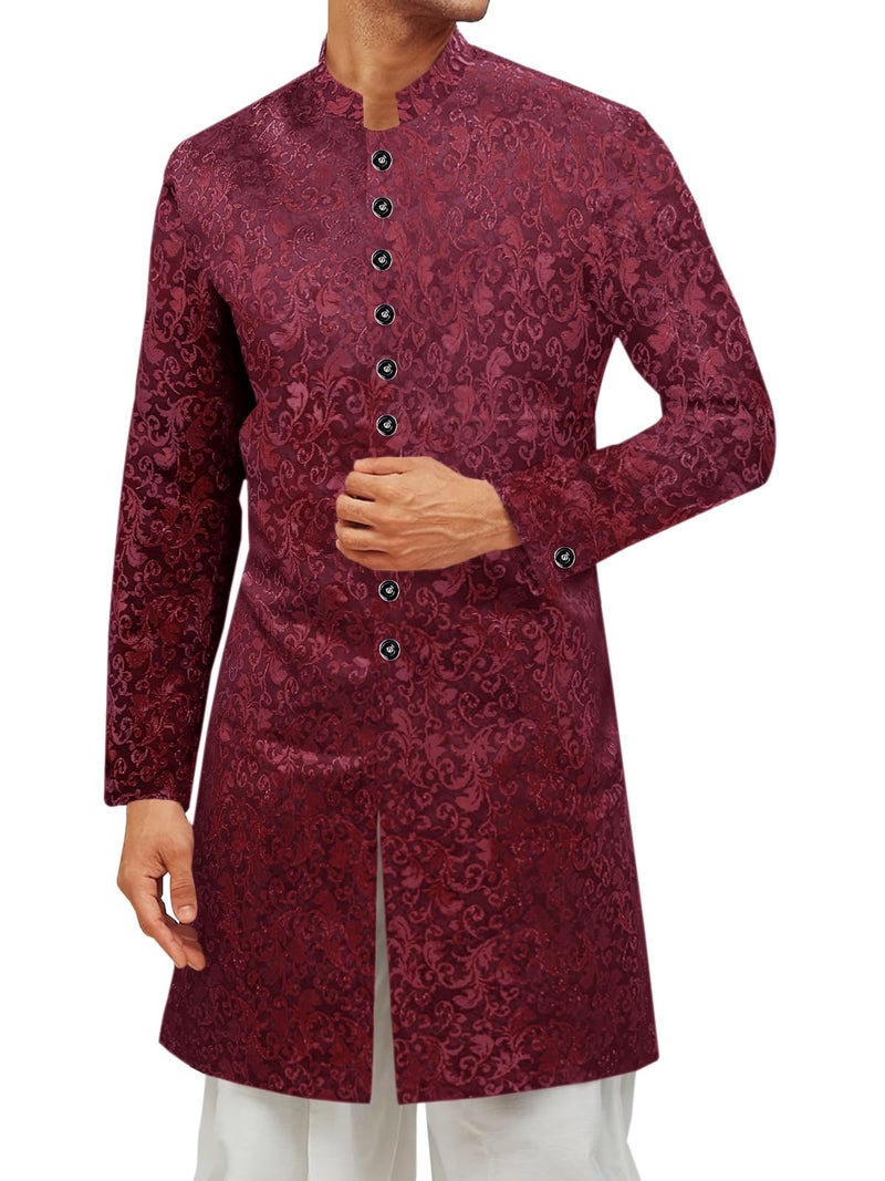 Runcati Mens Kurta Sherwani Coats Kaftan Indian Ethnic Royal Suits Mandarin Collar Wedding Festive Party Blazer - Image 1