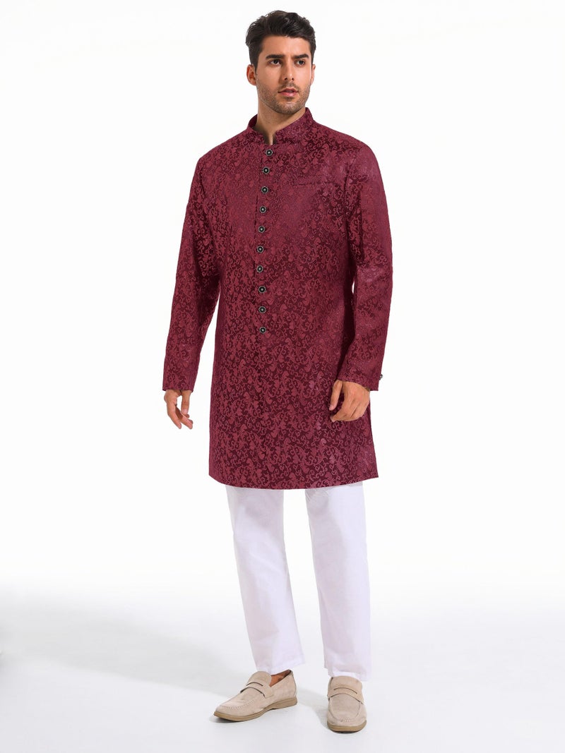 Runcati Mens Kurta Sherwani Coats Kaftan Indian Ethnic Royal Suits Mandarin Collar Wedding Festive Party Blazer - Image 2