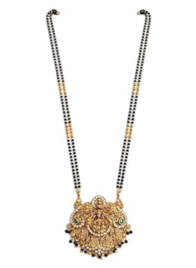 PADMAVATHI ENTERPRISES PE - Traditional Gold Plated Temple Mangalsutra Necklace with Goddess Lakshmi Pendant, Black Beads and Stone Work for Married Women