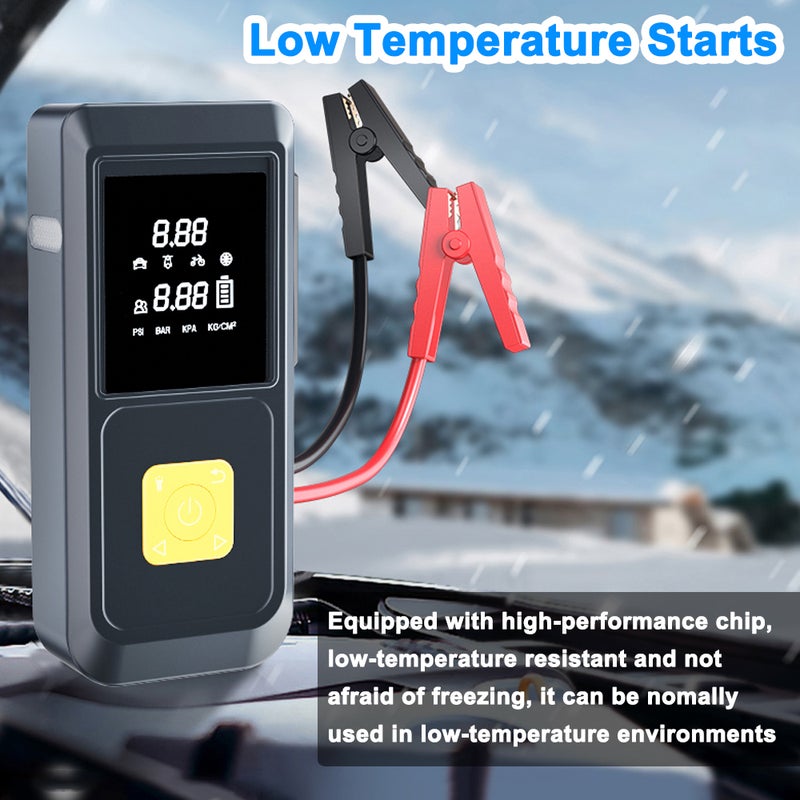 Car mounted inflation pump, car emergency start power supply, 2-in-1 tire inflation pump, suitable for cars with displacement below 12V/4.0L, with LED lighting, can be used as a power bank, ordinary battery clip - Image 2