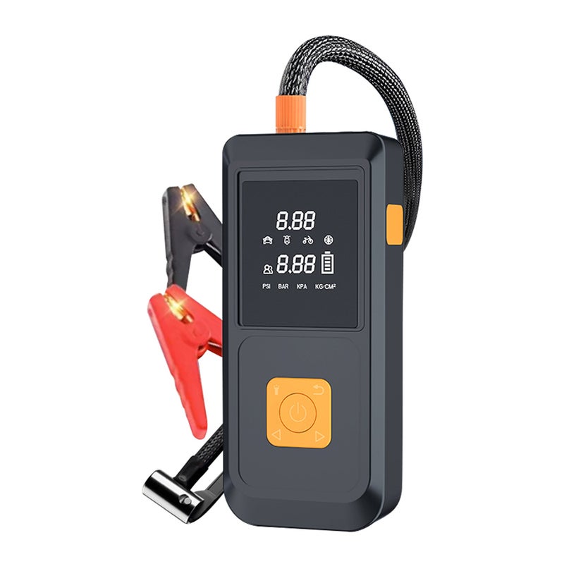 Car mounted inflation pump, car emergency start power supply, 2-in-1 tire inflation pump, suitable for cars with displacement below 12V/4.0L, with LED lighting, can be used as a power bank, ordinary battery clip - Image 1