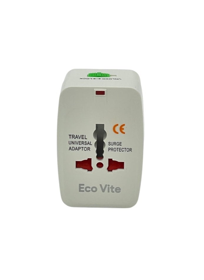 eco vite Eco-Vite Universal Travel Adapter, International Power Plug, All-in-One with Surge Protection, White  - Image 1
