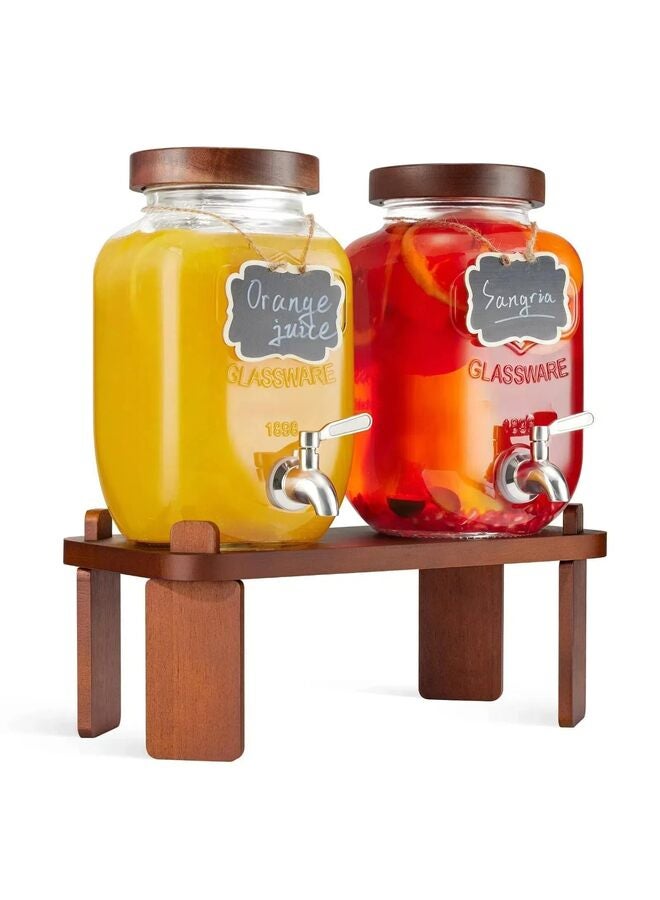 موزع مشروبات زجاجي مع حامل خشبي، موزع مشروبات سعة 4 لتر للثلاجة مع صنبور مانع للتسرب من الفولاذ المقاوم للصدأ وغطاء خشبي، موزع مشروبات لحفلات الحليب - Image 1