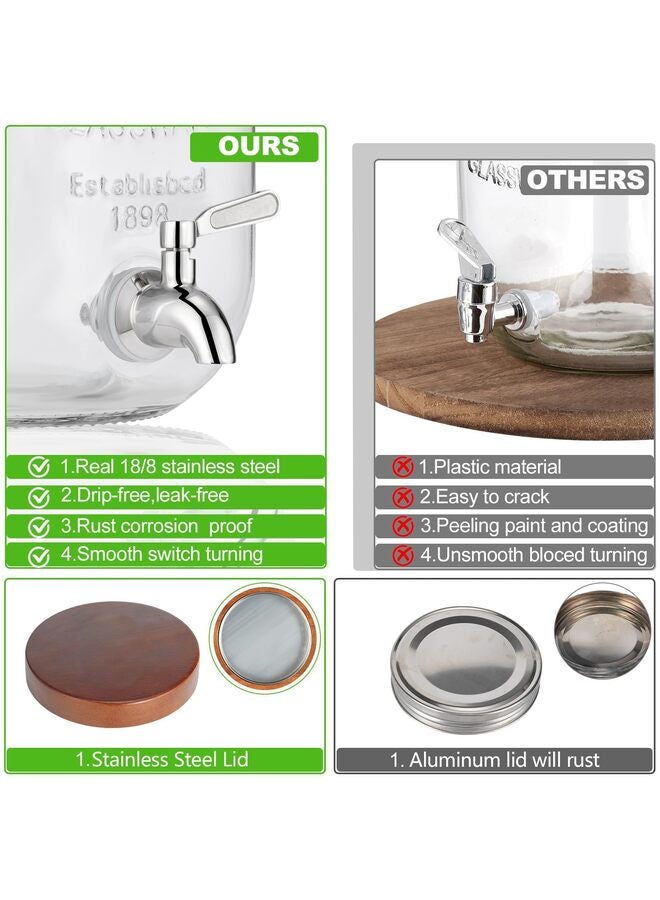 موزع مشروبات زجاجي مع حامل خشبي، موزع مشروبات سعة 4 لتر للثلاجة مع صنبور مانع للتسرب من الفولاذ المقاوم للصدأ وغطاء خشبي، موزع مشروبات لحفلات الحليب - Image 3