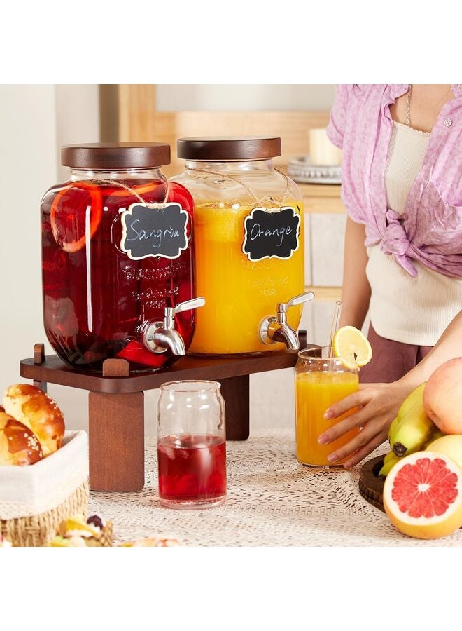 موزع مشروبات زجاجي مع حامل خشبي، موزع مشروبات سعة 4 لتر للثلاجة مع صنبور مانع للتسرب من الفولاذ المقاوم للصدأ وغطاء خشبي، موزع مشروبات لحفلات الحليب - Image 2