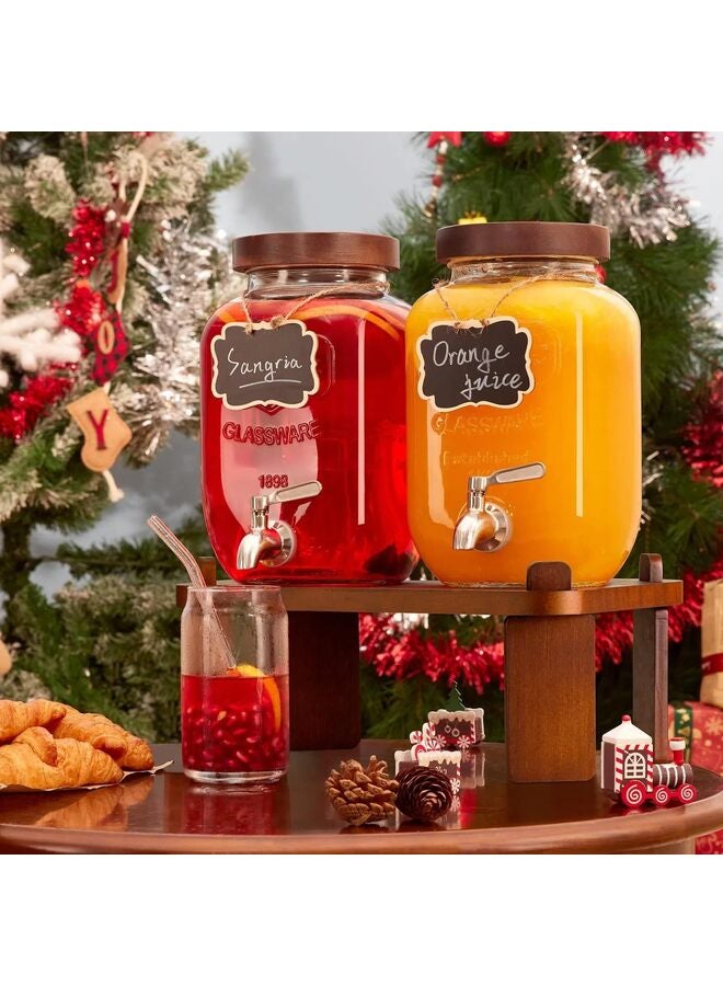 موزع مشروبات زجاجي مع حامل خشبي، موزع مشروبات سعة 4 لتر للثلاجة مع صنبور مانع للتسرب من الفولاذ المقاوم للصدأ وغطاء خشبي، موزع مشروبات لحفلات الحليب - Image 5