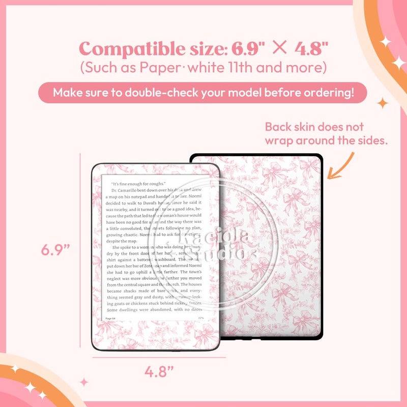 KACIOLA STUDIO 24PCS French Floral Skin for E-Reader, and 4PCS Type C Charms for E-Reader with Scrapbook Stickers, 6.9"x4.8" Skin Front and Back Decal Inserts for Paper White 11th (French Floral) - Image 5