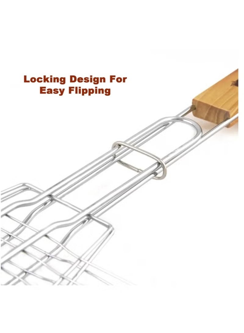 بي بي كيو تايم Fish BBQ Grill Foldable Stainless Steel BBQ Grill Basket with Handle Perfect for Grilling Vegetable Fish Steak Shrimp- BBQ Grill Basket for Fish Vegetables Shrimp  - Image 4