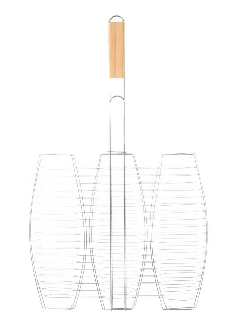 بي بي كيو تايم Fish BBQ Grill Foldable Stainless Steel BBQ Grill Basket with Handle Perfect for Grilling Vegetable Fish Steak Shrimp- BBQ Grill Basket for Fish Vegetables Shrimp  - Image 1