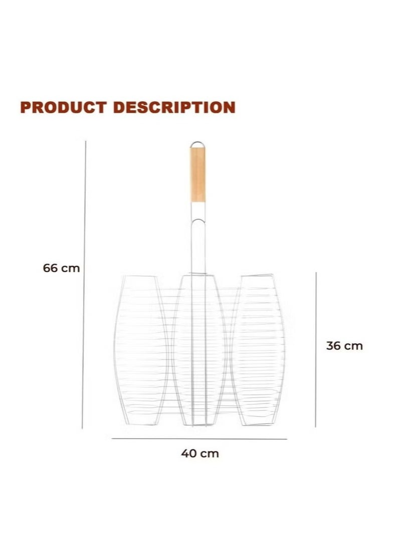 بي بي كيو تايم Fish BBQ Grill Foldable Stainless Steel BBQ Grill Basket with Handle Perfect for Grilling Vegetable Fish Steak Shrimp- BBQ Grill Basket for Fish Vegetables Shrimp  - Image 5